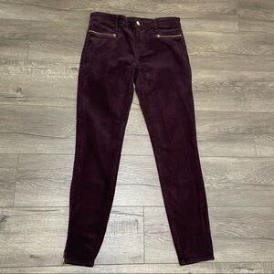 J Brand Iselin Corduroy Ankle Zip Skinny Pants In Blackberry SZ 26.